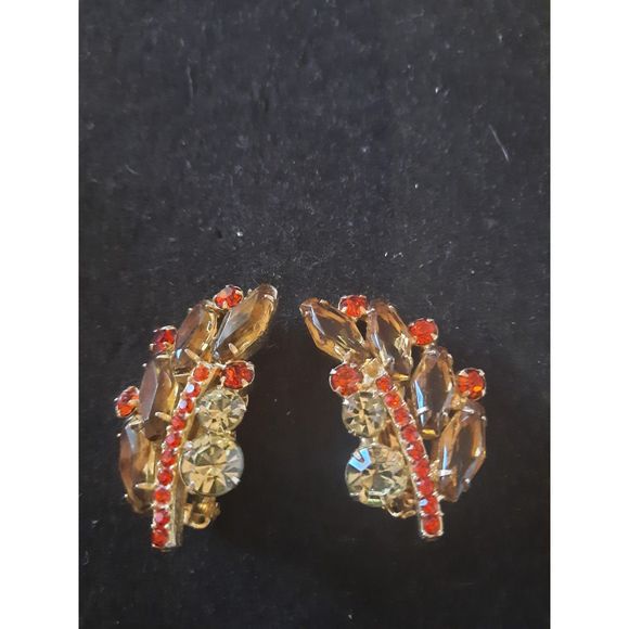 Juliana Coffin Shape Stone Clip On Earrings Vintage 1 Stone Missing - Picture 3 of 6